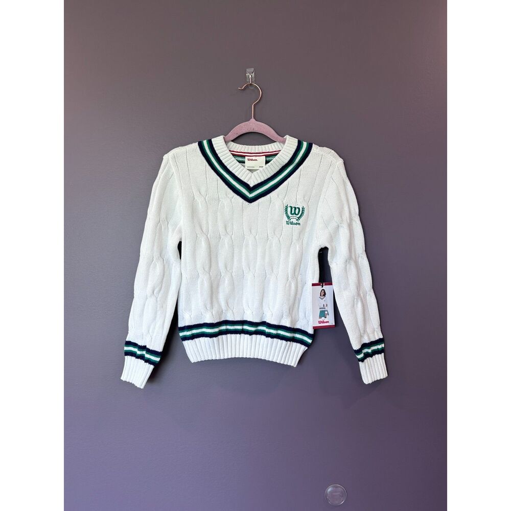 NWT Wilson V-Neck Cable Knit Sweater White Size Girls Medium